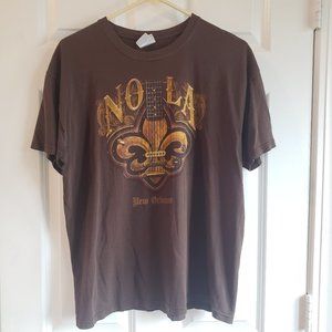 Mens Brown New Orleans Nola Rock Short Sleeves T Shirt Sz Large